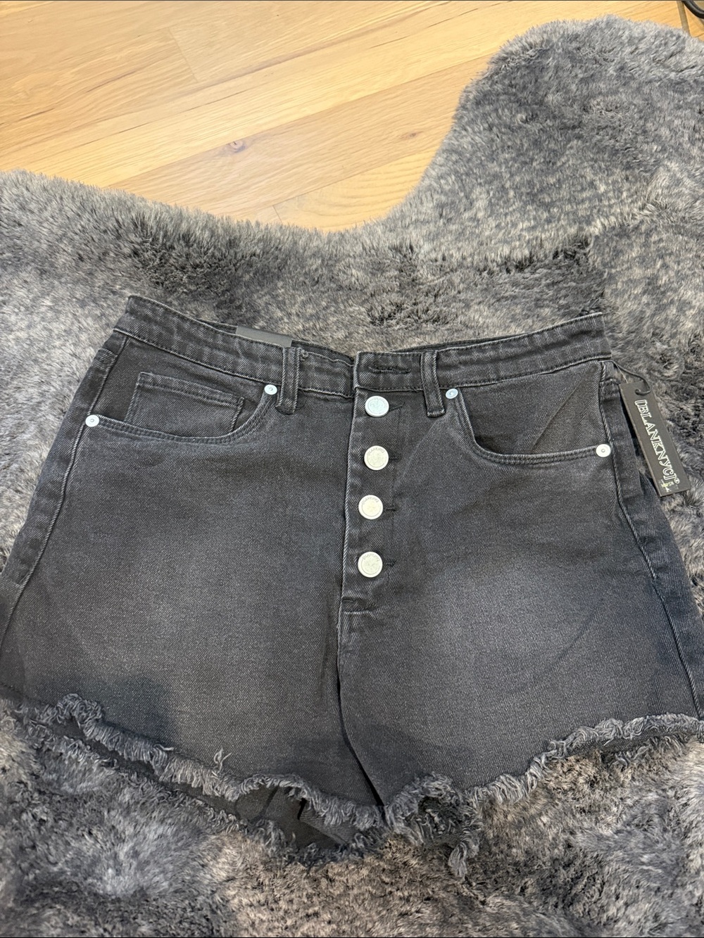 Blank NYC Washed Black High-Rise Button-Front Denim Shorts